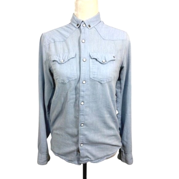 Quick Men Womans Shirt Pearl Snap Button Long Sleeve Blue Western - Picture 1 of 7